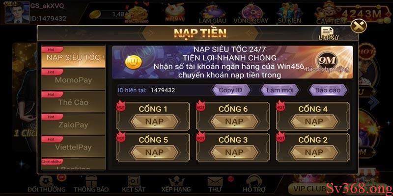 Quá trình nạp – rút thần tốc là ưu điểm của BocVip Win