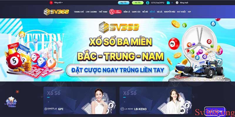 Giao diện website nhà cái xổ số Sv368